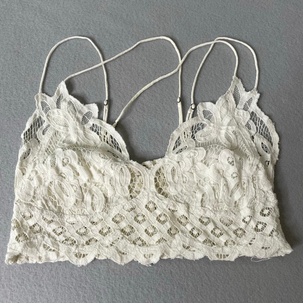 FP One Free People White Lace Strappy Tank Top Bohemian Boho Western size Small